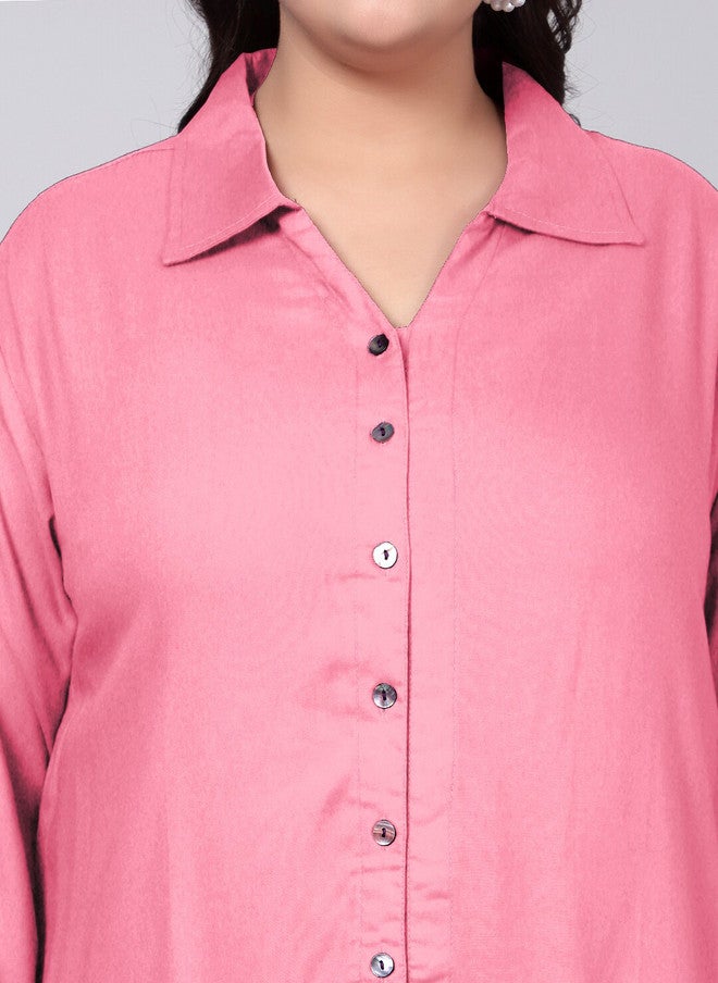 Indietoga Plus Size Classic Spread Collar Longline Casual Shirt - Image 2